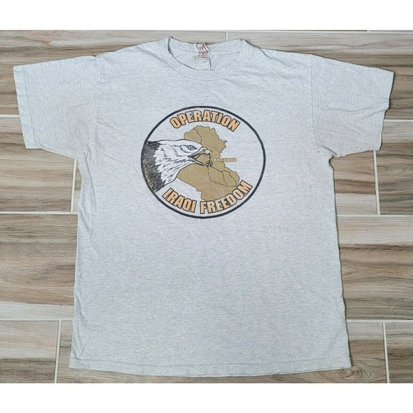 Operation Iraqi Freedom * Size‎ L Eagle Baghdad Grey Shirt Single Stitch Vintage - Picture 1 of 10